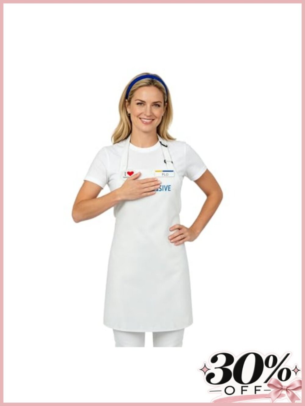 Flo Costume White Apron Button Nametag Headband Halloween Party Outfit